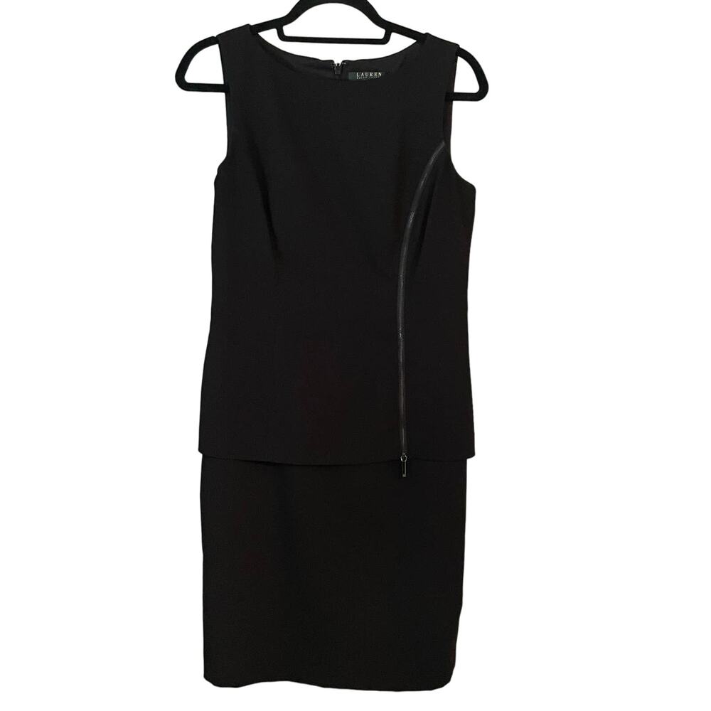 Lauren Ralph Lauren Dress Sheath Black Front Zipper Detail Sz 6 Sleeveless